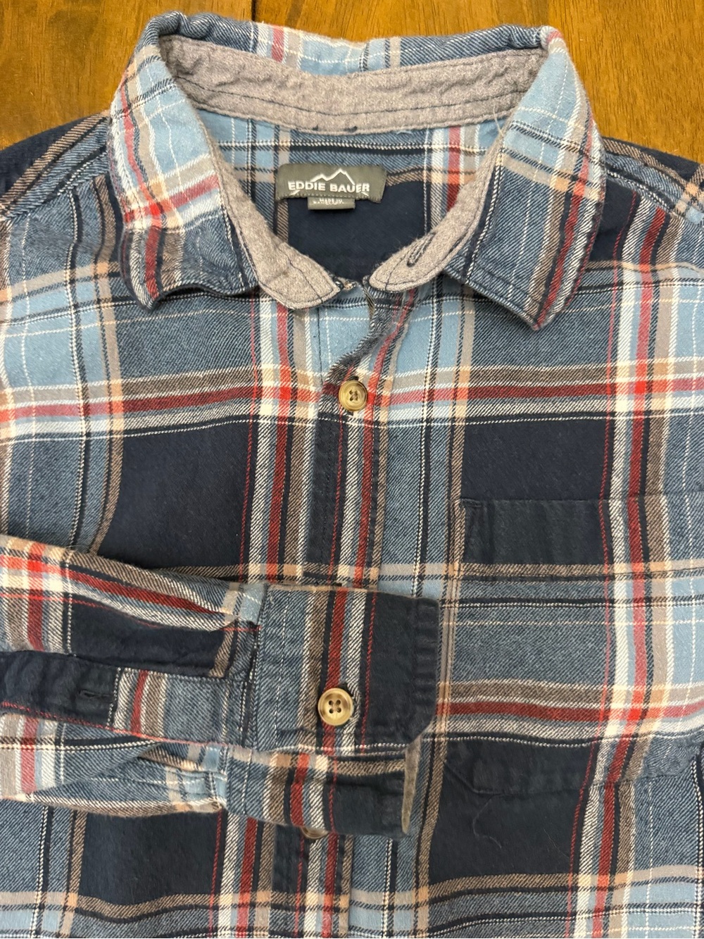 Eddie Bauer Navy and Light Blue Plaid Button-Down Shirt